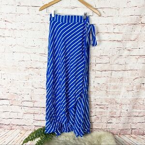 Beachgold Betty Blue Stripe Wrap Maxi Skirt Size Small